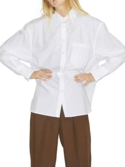 Chemisier blanc uni col italien coupe droite et poche poitrine