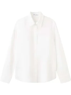 Chemisier blanc uni coupe ample avec un col à revers et des manches longues