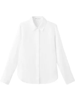 Chemisier blanc uni coupe droite avec un col à revers et des manches longues