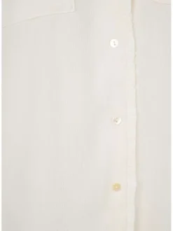 Chemisier blanc uni coupe droite col cache-coeur et poches poitrines
