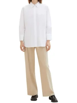 Chemisier blanc uni coupe droite col français et à manches longues