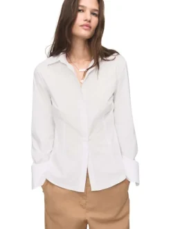Chemisier blanc uni à coupe slim fit et à manches longues boutonnées