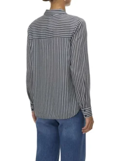 Chemisier bleu rayé avec un col chemise et à manches longues