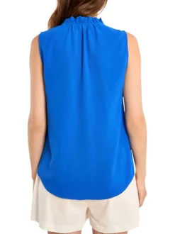 Chemisier bleu uni pourvu d'une coupe droite et d'un col chemise