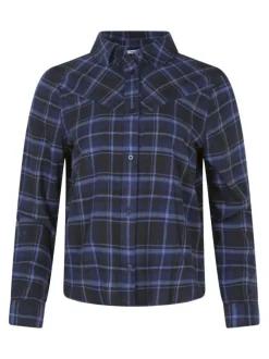 Chemisier blouse en coton marine à carreaux avec une coupe ajustée