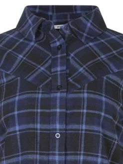 Chemisier blouse en coton marine à carreaux avec une coupe ajustée