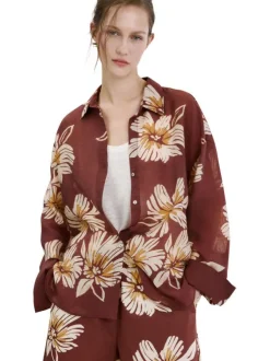 Chemisier bordeaux à motifs pourvu de manches longues et d'une coupe large