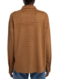Chemisier camel uni aspect daim perforé à coupe droite avec une poche