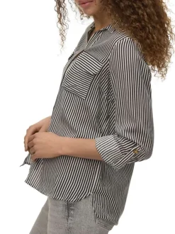 Chemisier chocolat rayé avec un col chemise et à manches longues