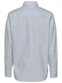 Chemisier ciel rayée en coton avec des boutons à l'avant et logo de la marque
