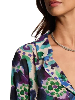 Chemisier écru en voile à imprimé multicolore floral et à coupe droite fluide