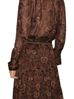 Chemisier effet blouse marron coupe ample orné d'un imprimé cachemire