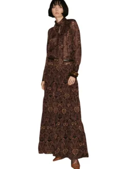 Chemisier effet blouse marron coupe ample orné d'un imprimé cachemire