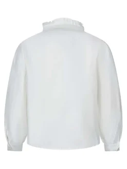 Chemisier en coton beige uni avec une coupe droite et un col montant festonné