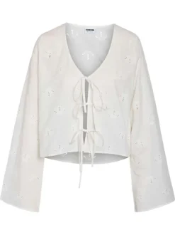 Chemisier en coton biologique blanc uni avec une coupe droite et d’un col en V