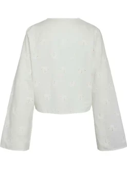 Chemisier en coton biologique blanc uni avec une coupe droite et d’un col en V