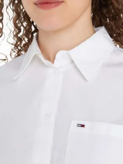 Chemisier en coton biologique blanc uni à coupe oversize et à manches longues