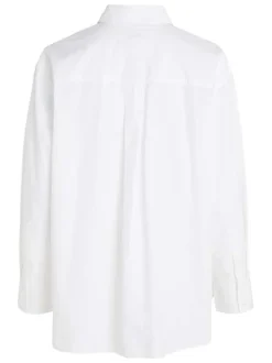 Chemisier en coton biologique blanc uni à coupe oversize et à manches longues