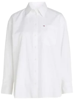 Chemisier en coton biologique blanc uni à coupe oversize et à manches longues