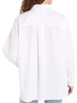 Chemisier en coton biologique blanc uni à coupe oversize et à manches longues