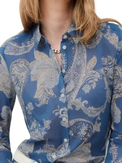 Chemisier en coton biologique bleu floral avec une coupe droite