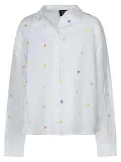 Chemisier en coton blanc avec motifs coeurs à coupe droite et à col à revers