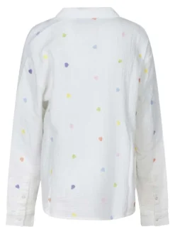 Chemisier en coton blanc avec motifs coeurs à coupe droite et à col à revers