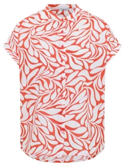 Chemisier en coton blanc et rouge fantaisie coupe ample et col rond