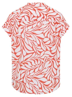 Chemisier en coton blanc et rouge fantaisie coupe ample et col rond