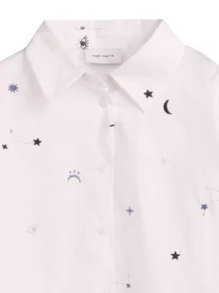 Chemisier en coton blanc à motifs minimalistes brodés et à coupe droite