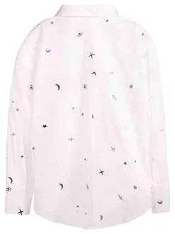 Chemisier en coton blanc à motifs minimalistes brodés et à coupe droite