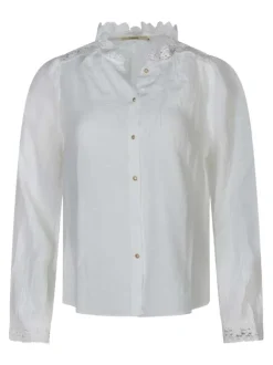 Chemisier en coton blanc uni avec des manches longues et une coupe droite