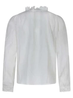 Chemisier en coton blanc uni avec des manches longues et une coupe droite