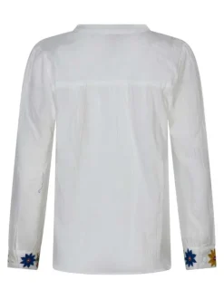 Chemisier en coton blanc uni avec un col tunisien et une coupe droite