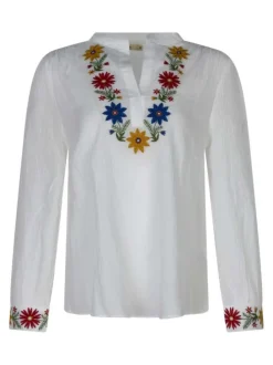 Chemisier en coton blanc uni avec un col tunisien et une coupe droite
