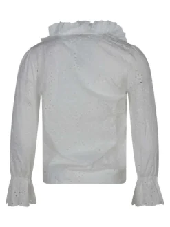 Chemisier en coton blanc uni avec une coupe droite et des manches longues