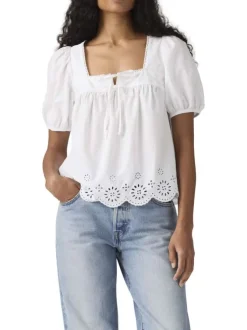 Chemisier en coton blanc uni avec une coupe droite et un col carré