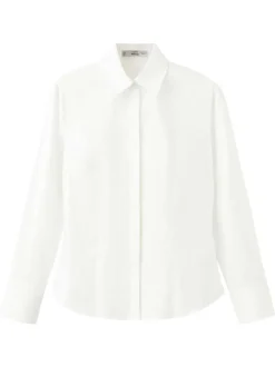 Chemisier en coton blanc uni avec une coupe droite et un col à revers