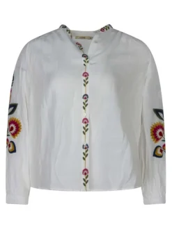 Chemisier en coton blanc uni avec une coupe droite et un col rond