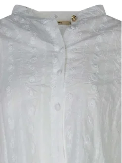 Chemisier en coton blanc uni avec une coupe droite et un col rond