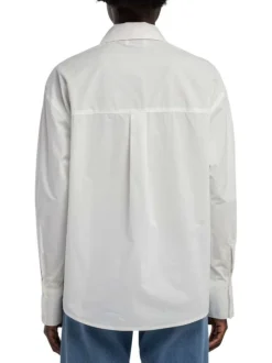 Chemisier en coton blanc uni à coupe droite avec de la broderie ajourée