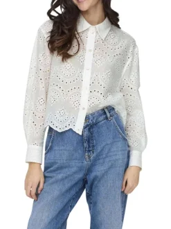 Chemisier en coton blanc uni coupe droite avec un col français