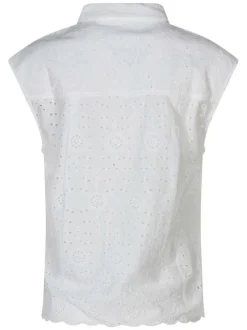 Chemisier en coton blanc uni pourvu d'une coupe droite et d'un col chemise
