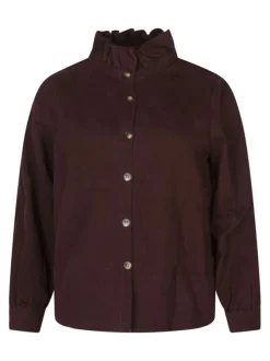 Chemisier en coton bordeaux uni coupe droite avec un col montant