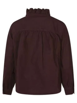 Chemisier en coton bordeaux uni coupe droite avec un col montant
