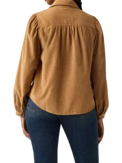 Chemisier en coton camel pourvu d'une coupe ample et d'un col à rabats