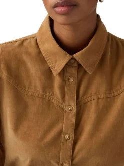 Chemisier en coton camel pourvu d'une coupe ample et d'un col à rabats