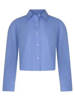 Chemisier en coton ciel uni avec un col chemise et une fermeture boutonnée