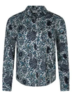 Chemisier en coton écru avec des motifs fleuris et une coupe droite