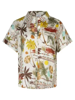 Chemisier en coton écru à motifs avec une coupe droite et un col chemise
